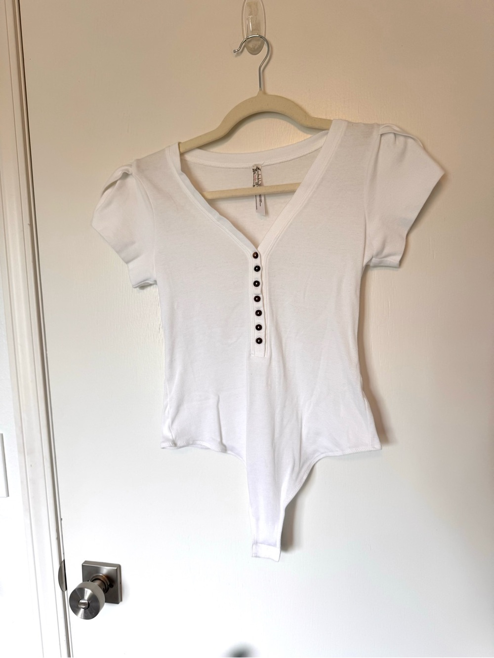 Intimately Free People Women's White V‑Neck Button Front Bodysuit